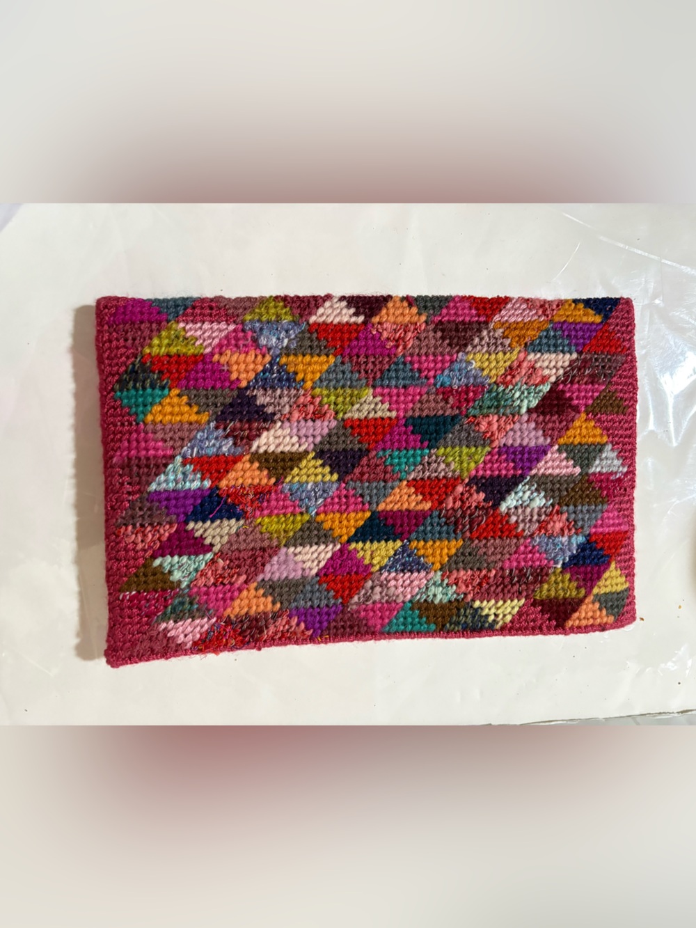 Bright colours colourblcck Needlepoint clutch